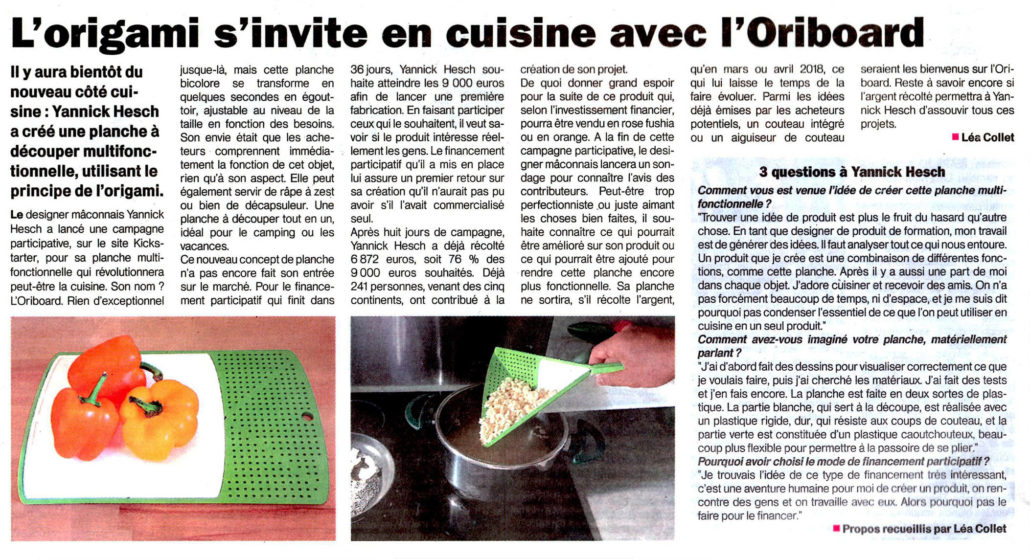 Le Patriote 2017-09-14_Article Designer Yannick HESCH Macon Villefranche Oriboard